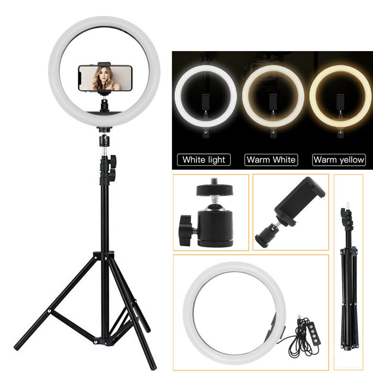 12" LED Studio Ring Light Dimmable Light Photo Video Lamp Kit For Camera Shoot 
